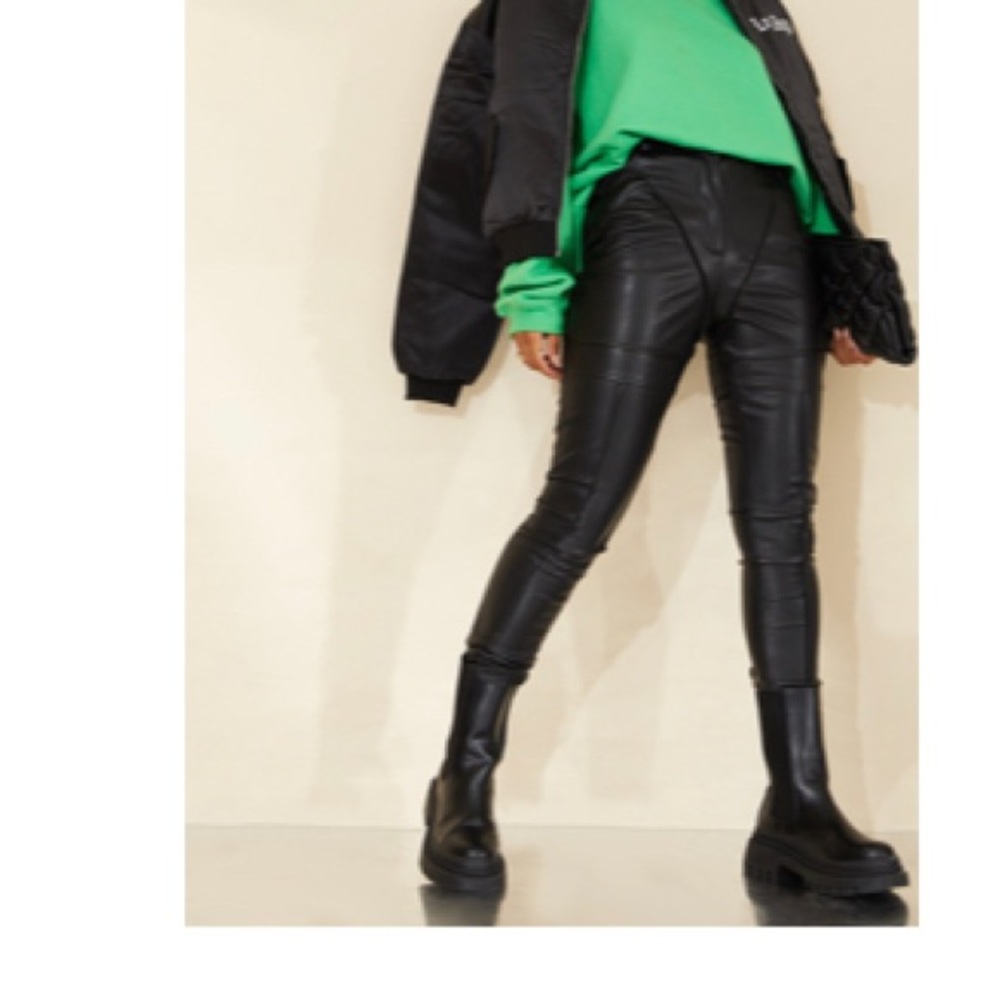 Pretty Little Thing Black Faux Leather Contrast Panels Skinny Trousers